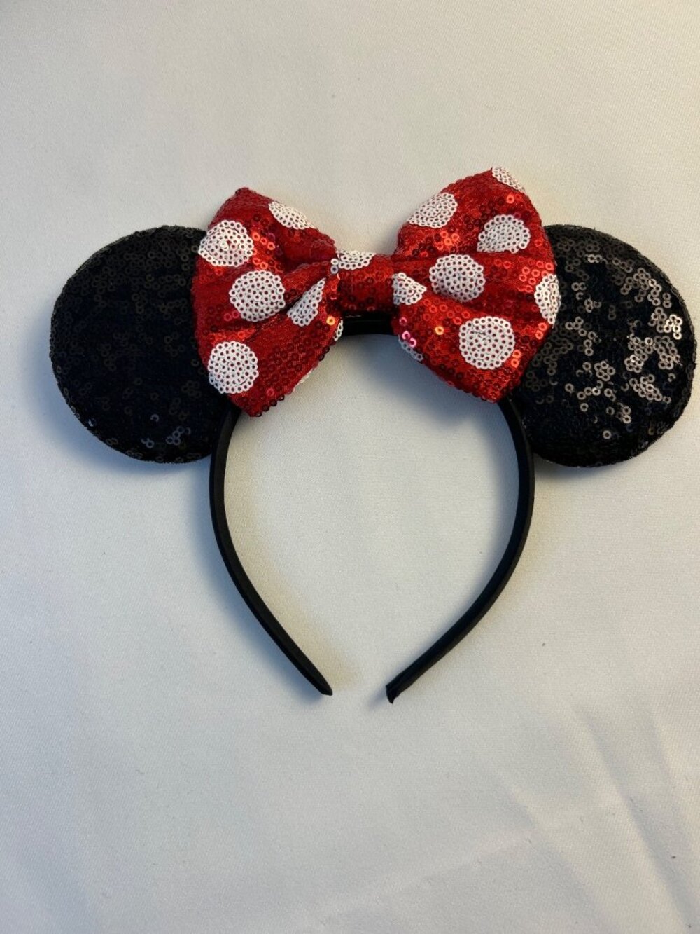 Sparkly Minnie Mouse Ears Headband w Red Polka Dot Bow NEW